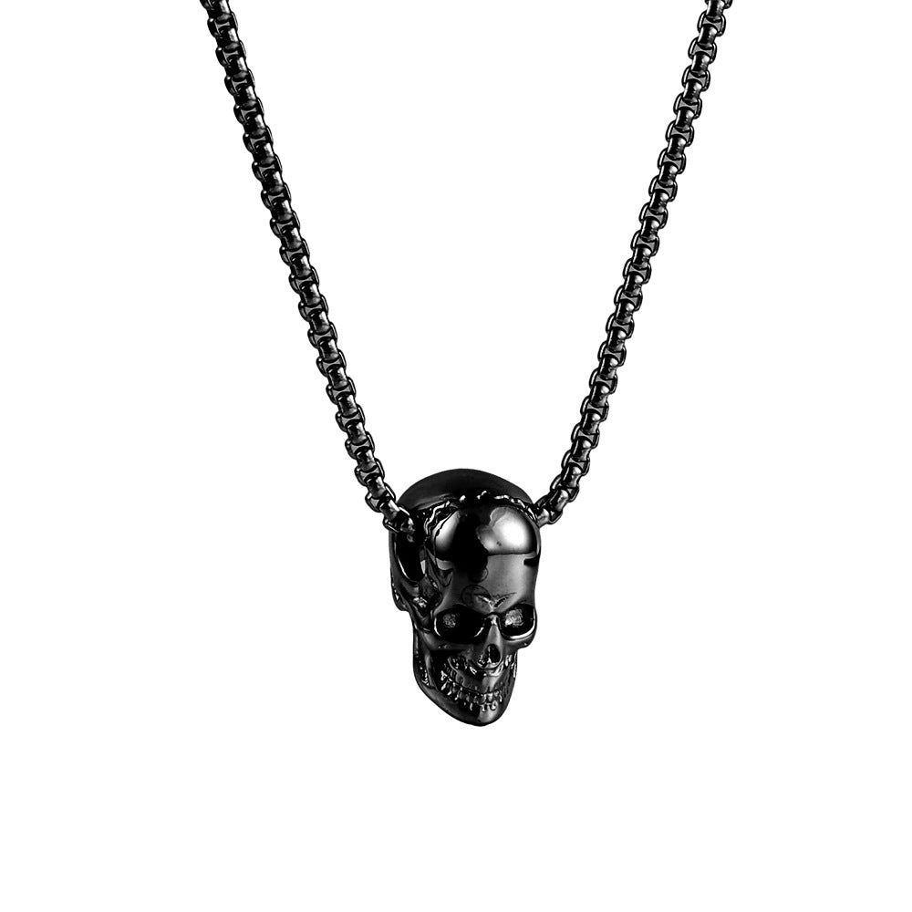 Punk-Inspired Multi-Color Stainless Steel Skull Pendant Necklace for Men