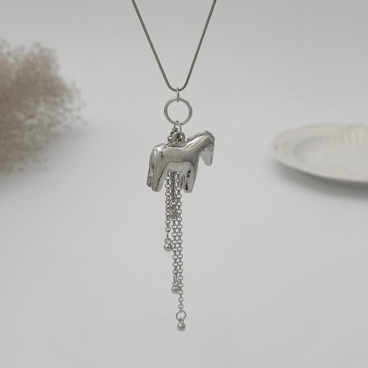 Pony Pendant Long Chain Necklace