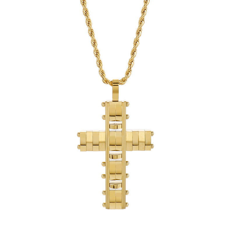 Hip-Hop Men's Personalized Irregular Cross Pendant Necklace in Stainless Steel and Titanium