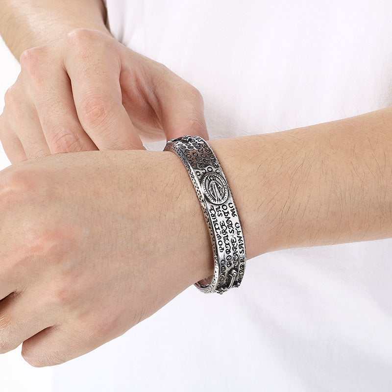 Angel Cross Bracelet – Antique Pentagram Virgin Mary Titanium Steel Men's Opening Bracelet