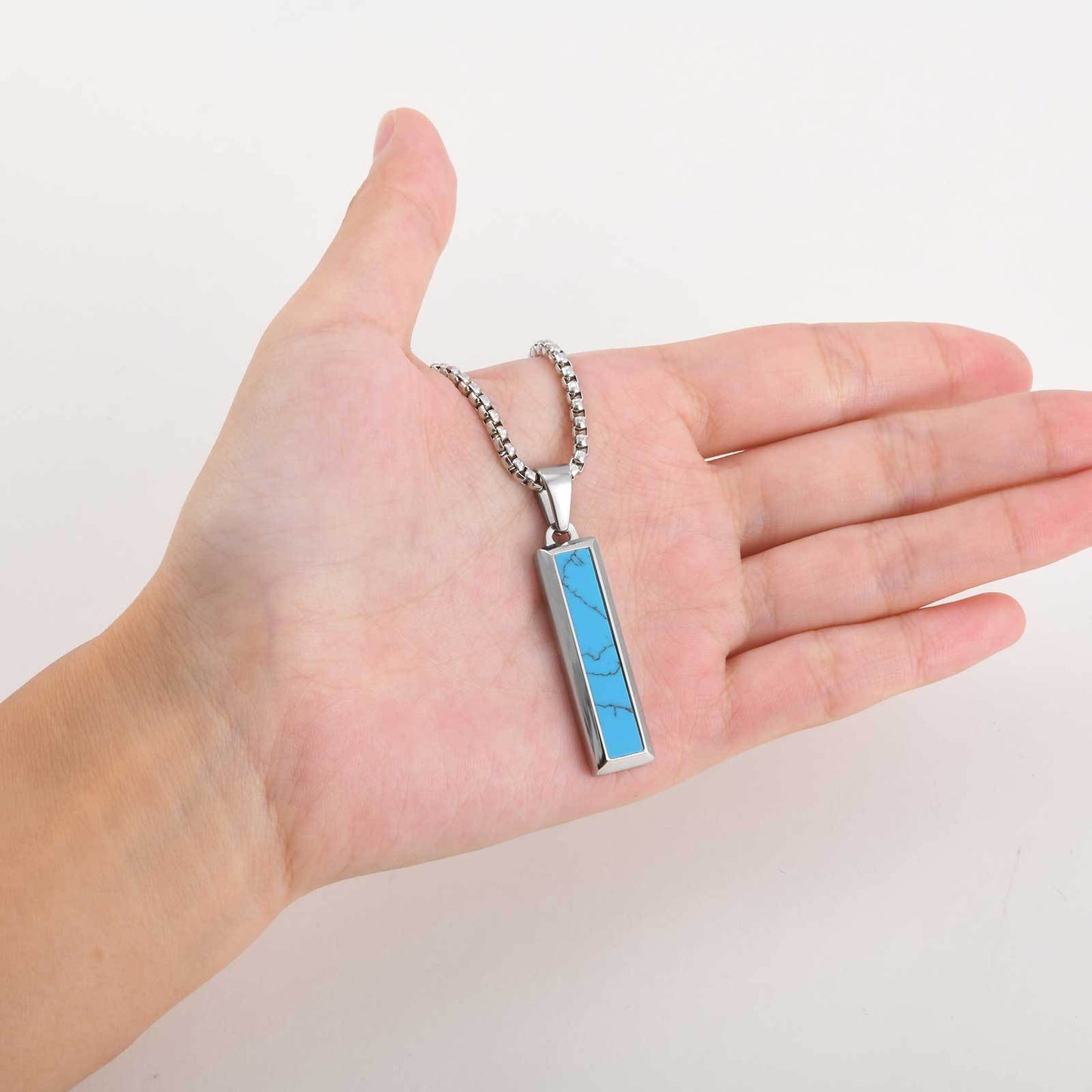 Planderful Mens Geometric Stainless Steel Agate Pendant