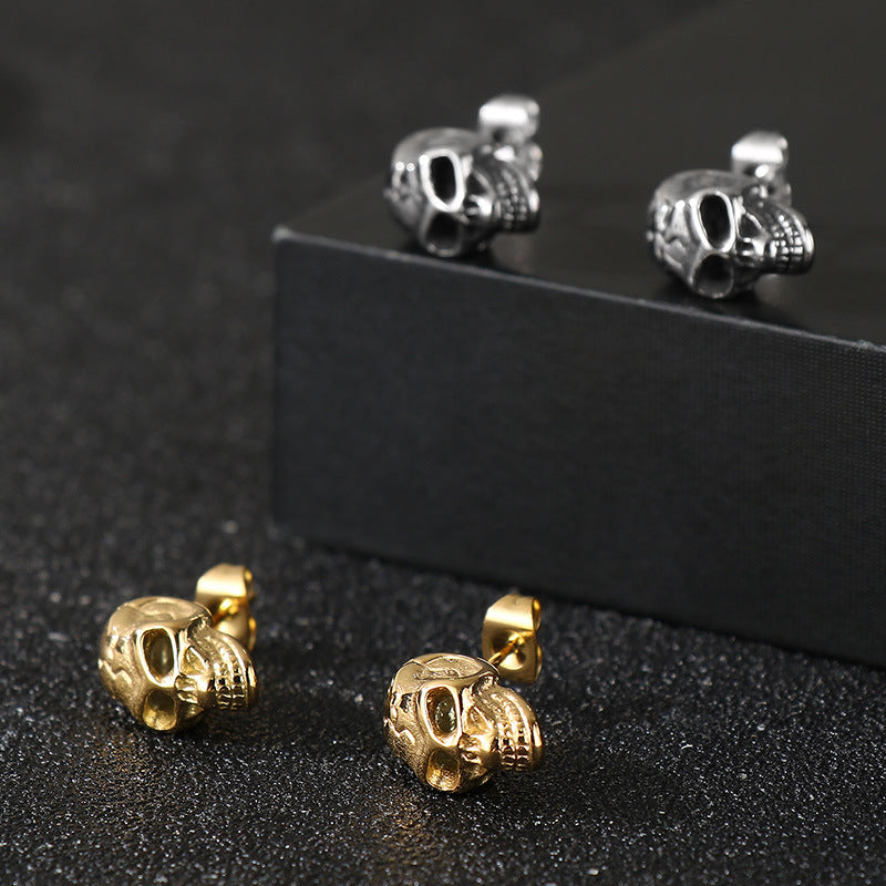 Planderful Edgy Skull Head Stud Earrings For Men Stainless