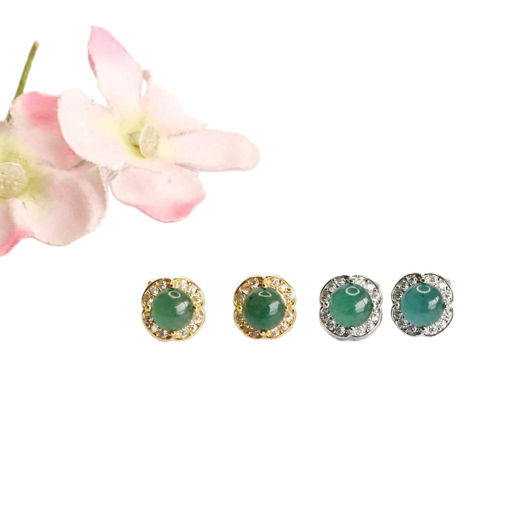Blue-Water Jadeite Clover Stud Earrings