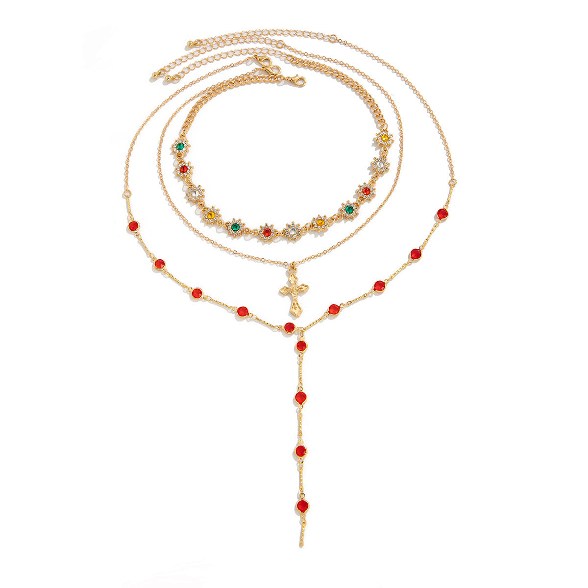 European and American cross-border personalized versatile zircon-encrusted cross pendant necklace, temperament stacked with cold ins long jewelry