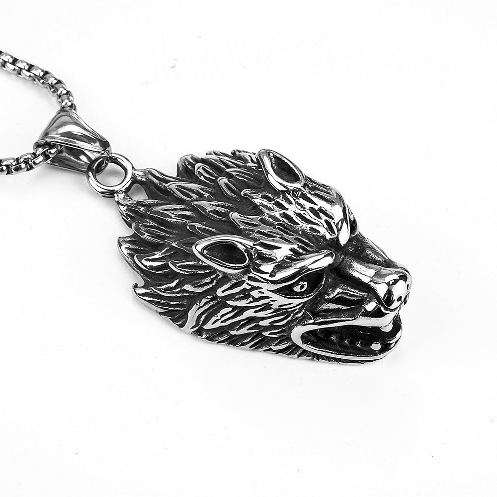 Hip Hop Viking Wolf Head Titanium Steel Men's Necklace
