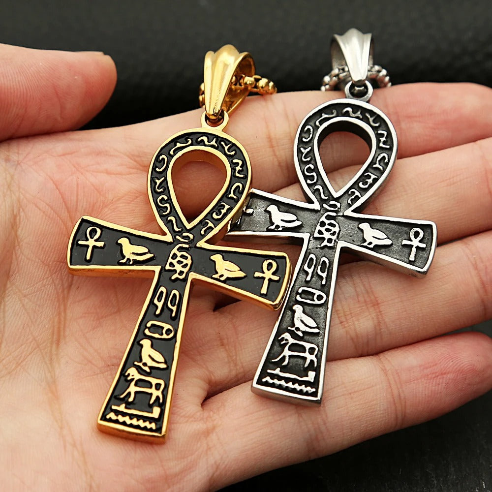 Punk Cross Egyptian Stainless Steel Men's Pendant Necklace