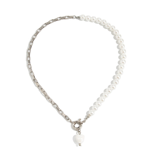 Asymmetrical Square Cross Pearl-Style Necklace