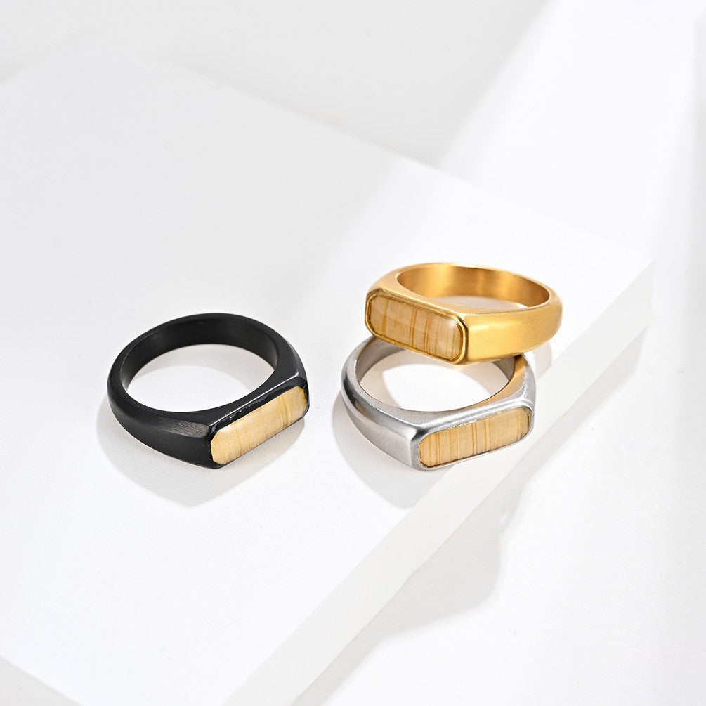 Planderful Gold Plated Steel Ring Unisex Retro Parquet Square Design Jewelry For Men And Women