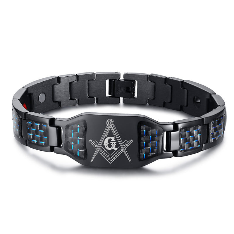 Carbon Fiber Black Stainless Steel Bracelet for Men