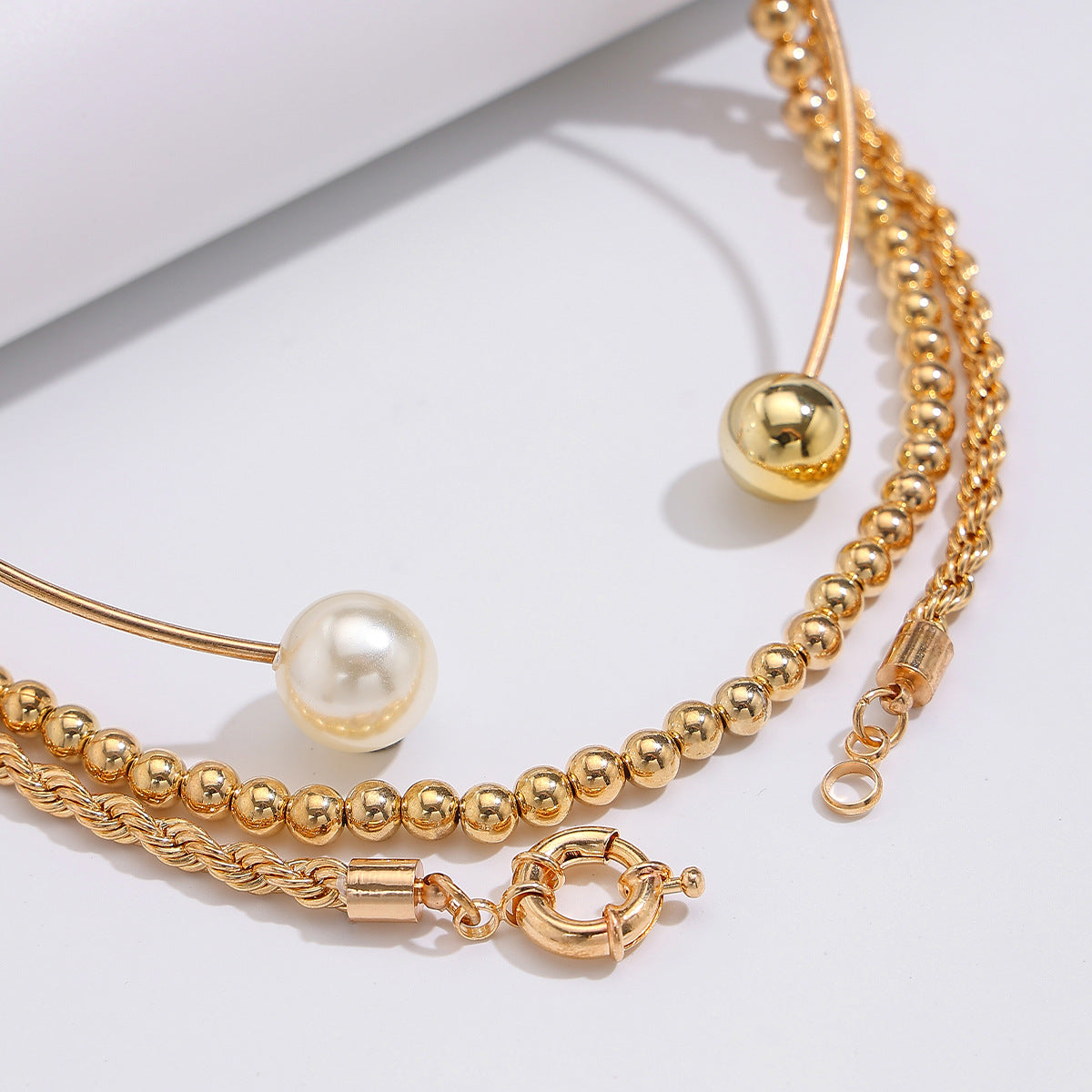 Asymmetrical Pearl Ring Collar Necklace