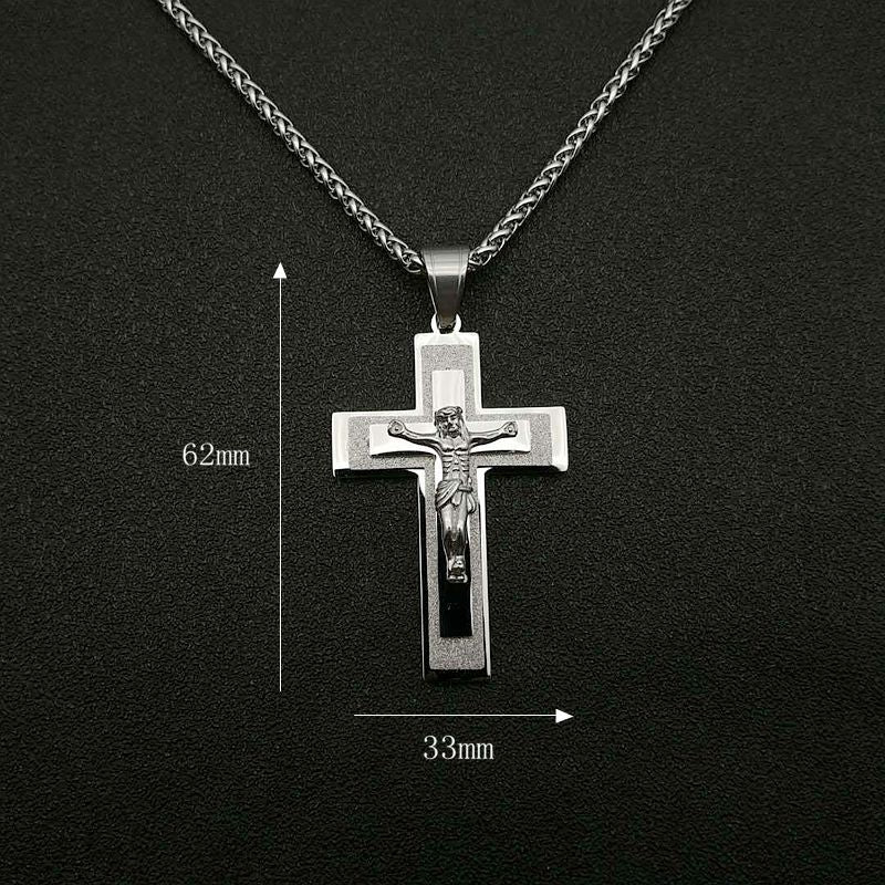 Planderful Cross Pendant Necklace Stainless Steel Wire Cut Casting Unisex Gift Everyday Wear