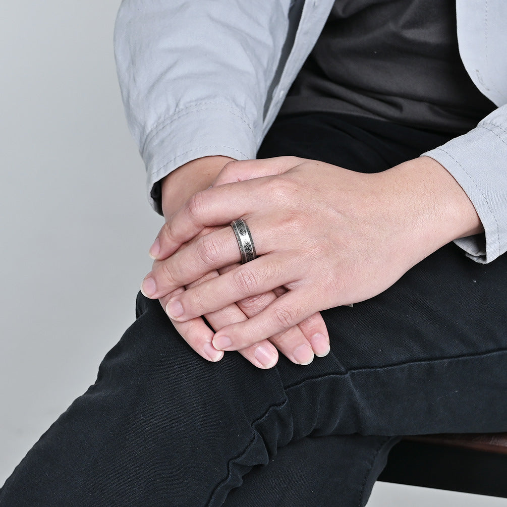 Planderful Titanium Steel Ring For Men Tree Of Life Nordic Celtic Viking Text Durable Retro Jewelry