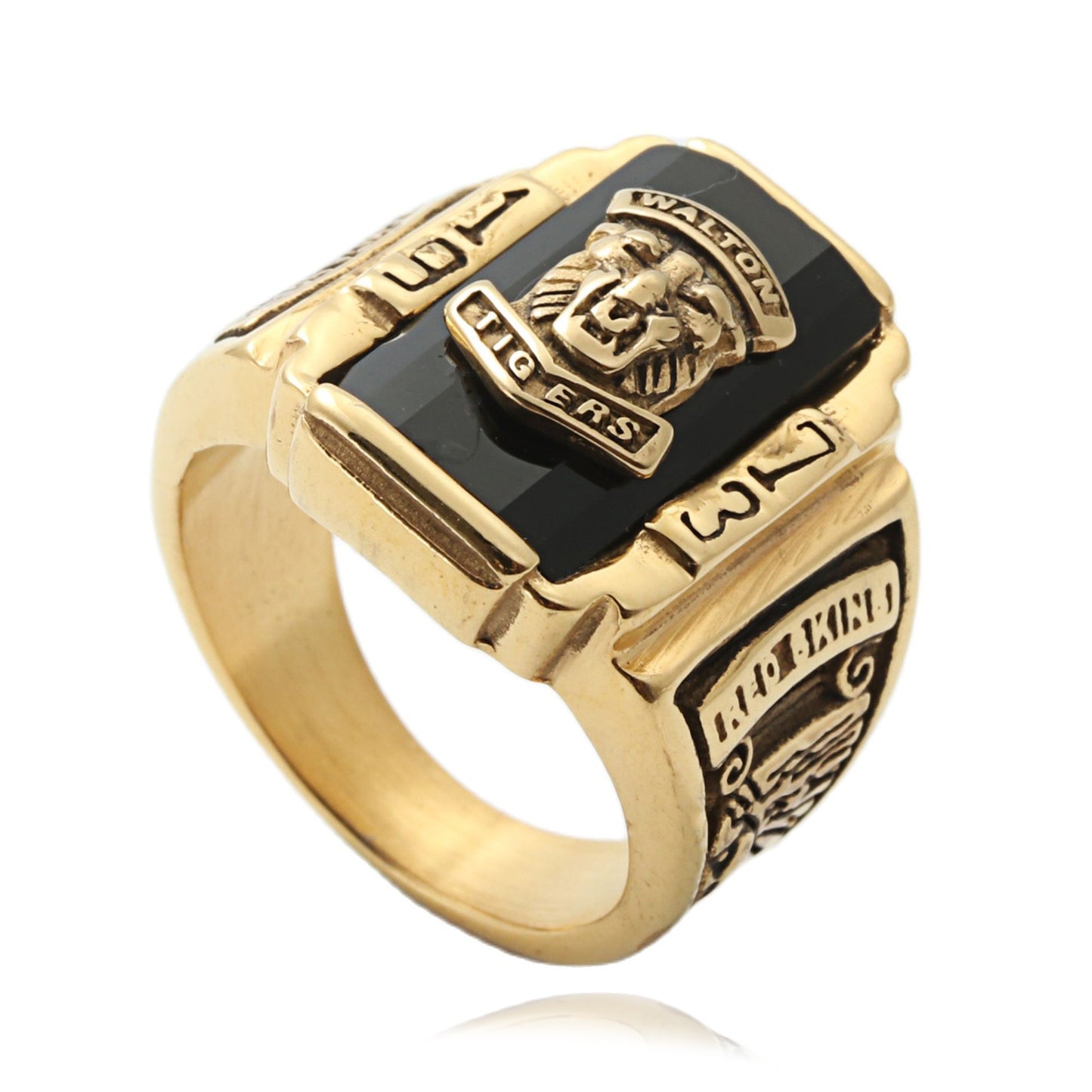 Titanium Steel Multi-Color Gemstone Lion Ring for Men - Retro Punk Style