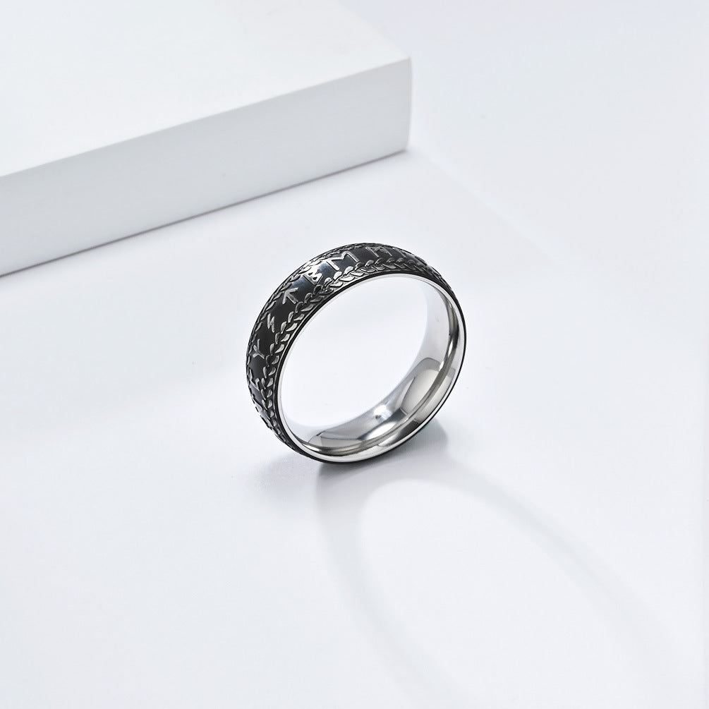 Planderful Nordic Viking Ring For Men Stainless Steel Bold Retro Luhn Character Jewelry