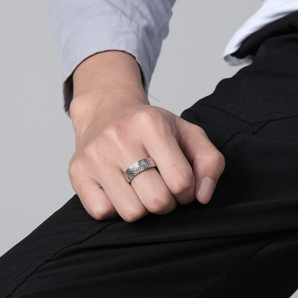 Stainless Steel Rhombus Men's Ring in Titanium Steel