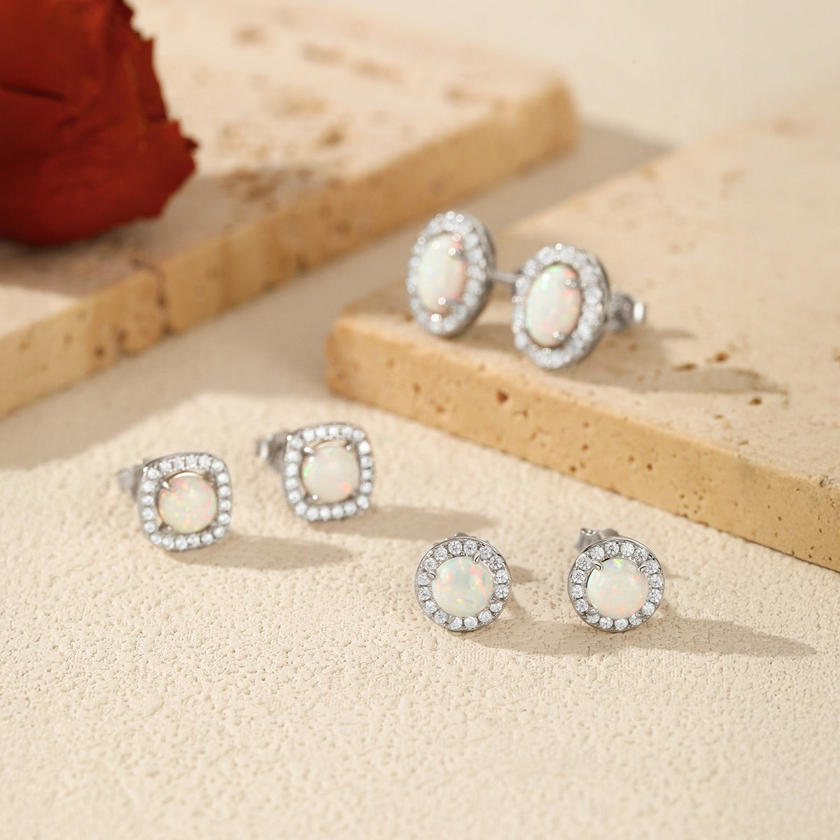 925 Sterling Silver Vintage-Inspired Opal Stud Earrings