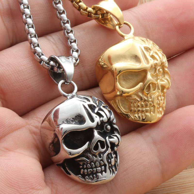 Personalized Titanium Steel Skull Pendant Necklace for Men - Trendy Punk Design by Planderful