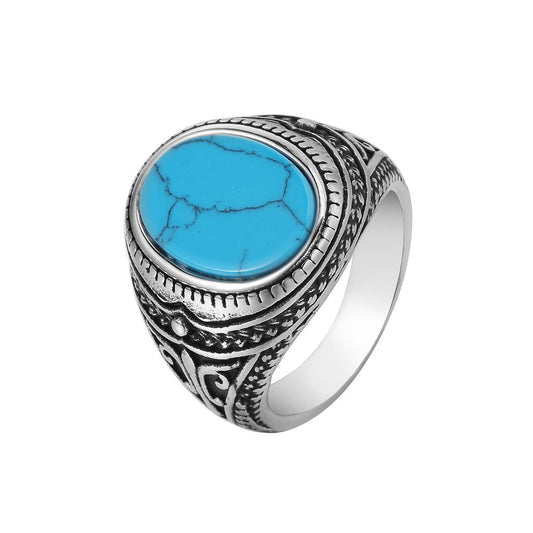 Planderful Everyday Genie Blue Turquoise Titanium Steel Ring For Men Unisex Fashion Accessory