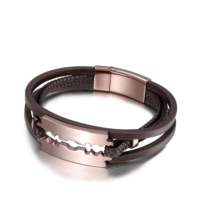 Planderful Durable Razor Blade Leather Rope Bracelet for Men
