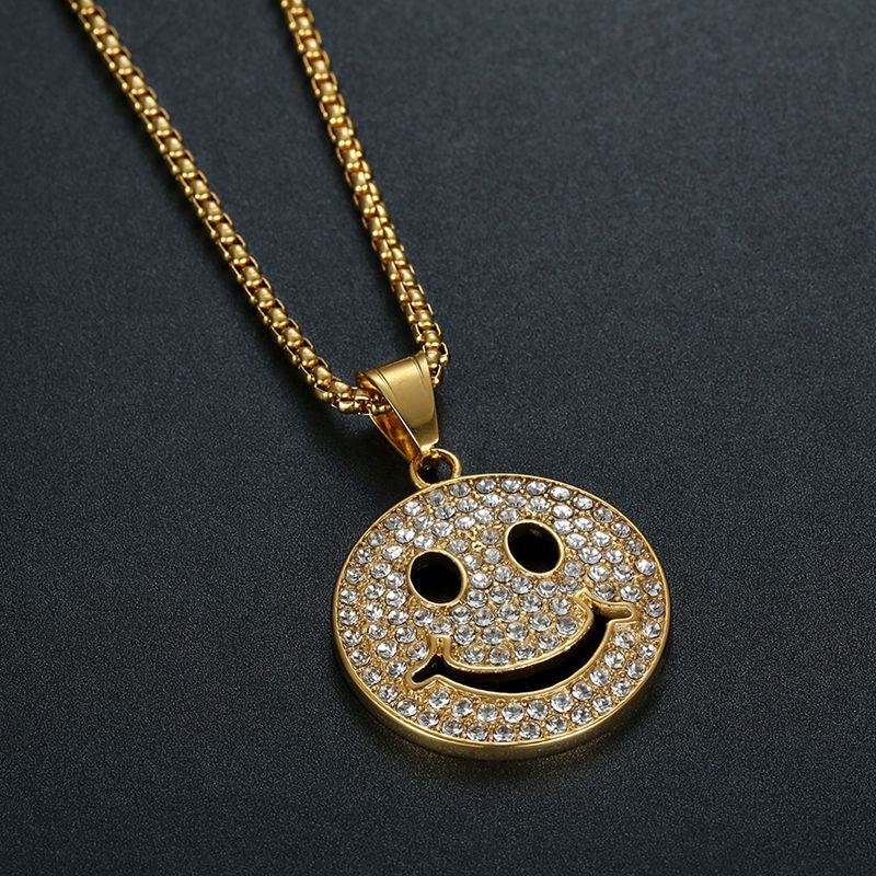 Zircon Necklace – Statement Gold Plated Steel Smile Pendant
