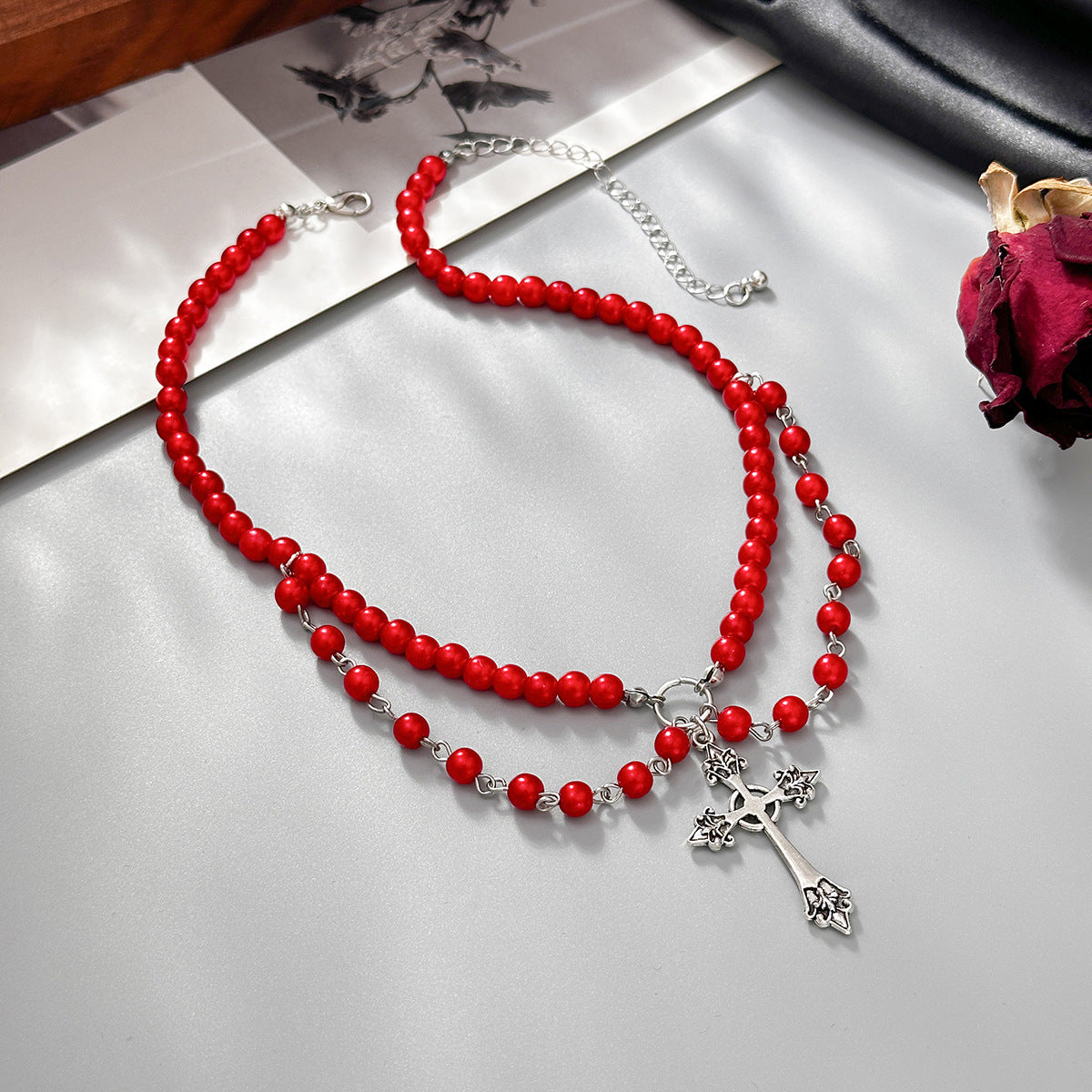 Gothic Crystal Cross Choker Necklace