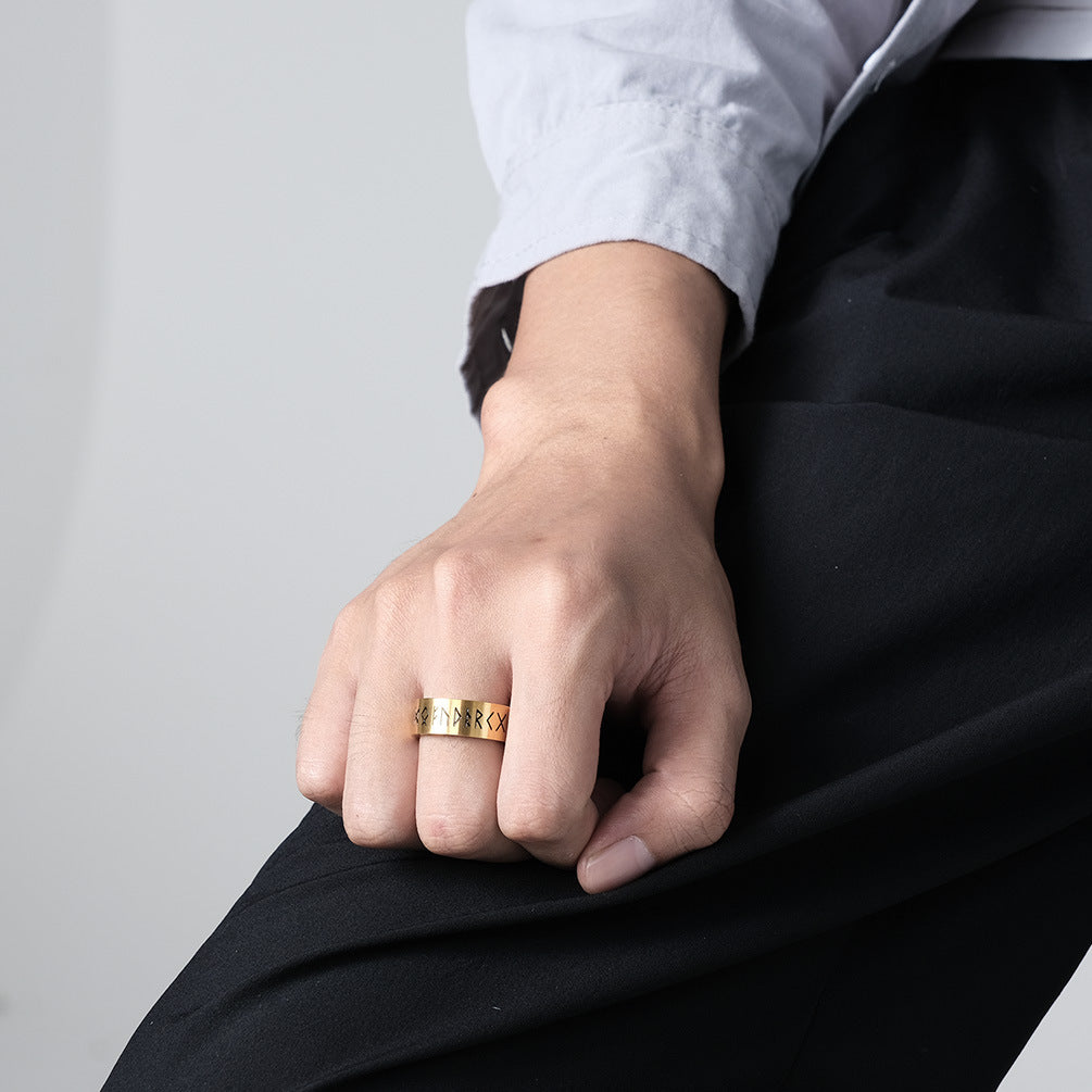 Amazon Source Viking Text Non-Matte Stainless Steel Ring for Men and Women