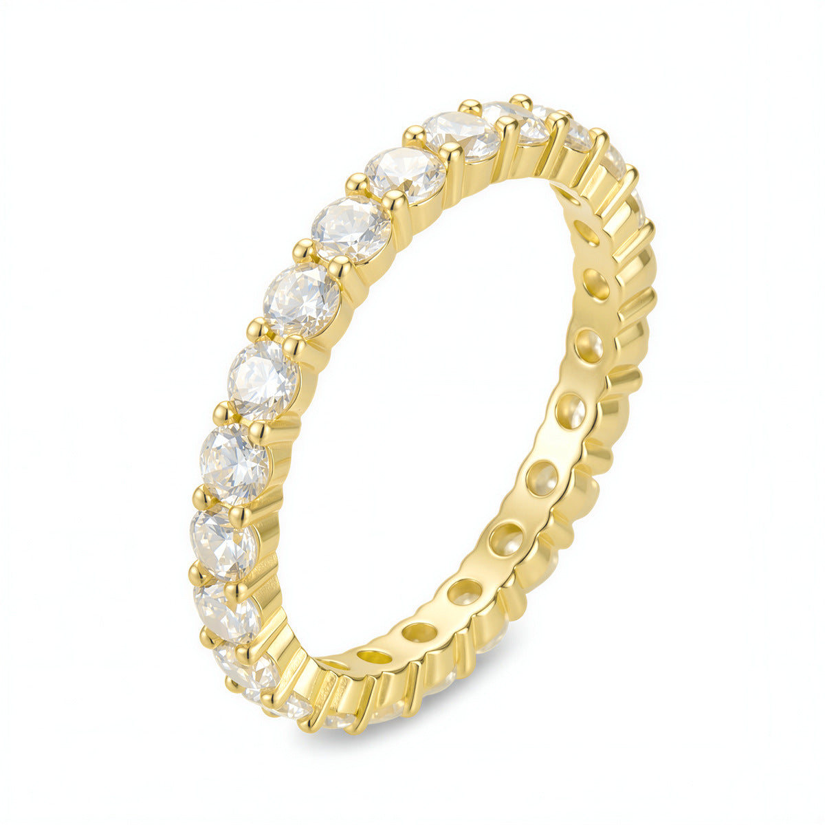S925 Sterling Silver Full Circle Zircon Single Row Zircon Ring Classic Stack Wearing