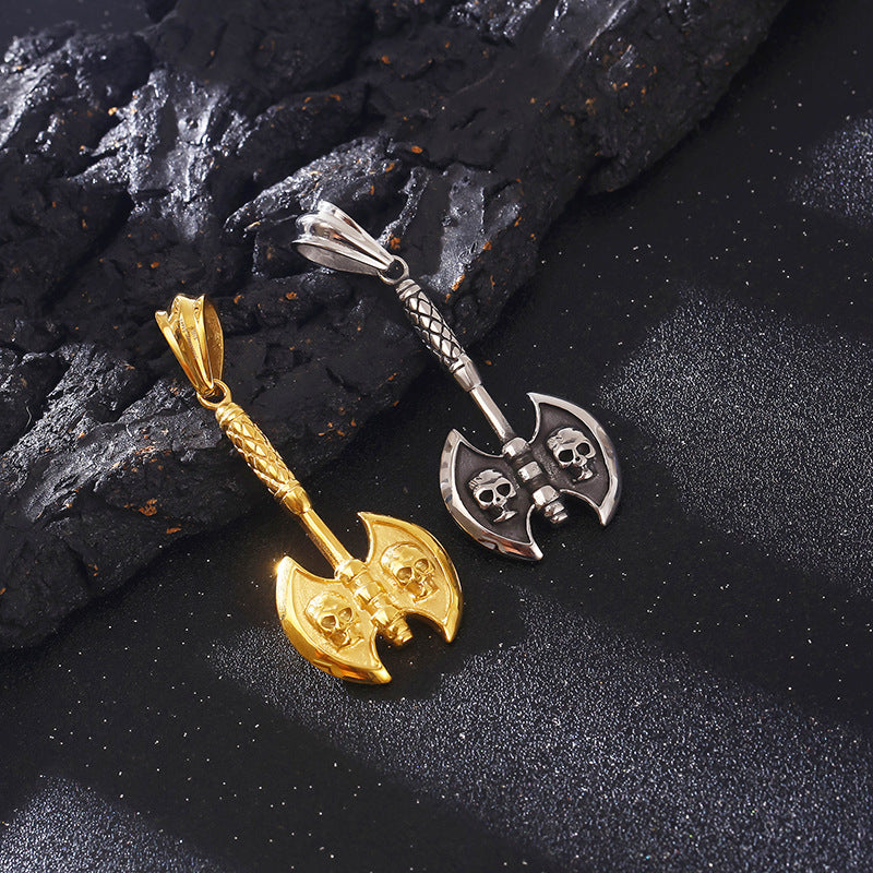 Punk Style Skull Pendant with Axe - Retro Titanium Steel Pendant for Men