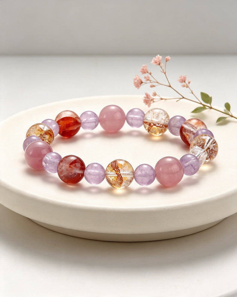 Amethyst Rose Quartz Crystal Horse Bracelet