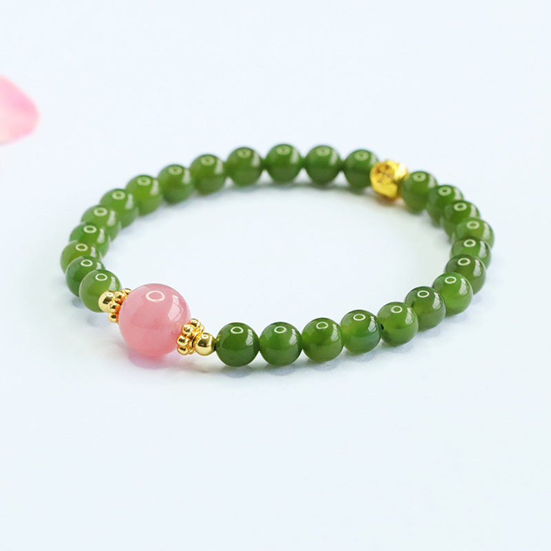 Hetian Jade Rose Quartz Crystal Horse Bracelet