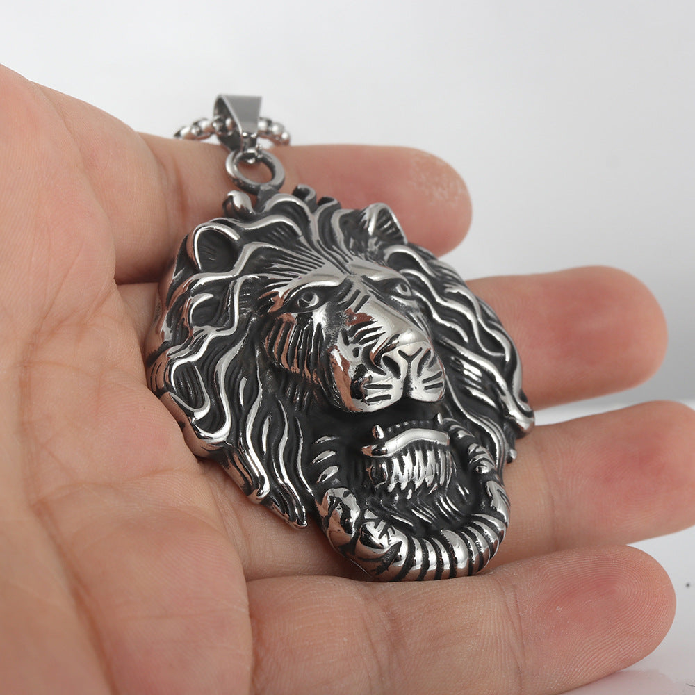 Titanium Steel Lion Pendant Necklace - Retro Punk Style for Men