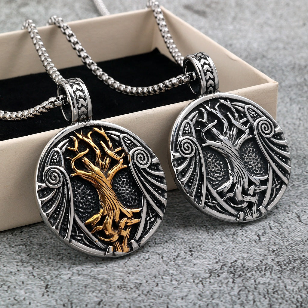 Vintage Tree of Life Viking Stainless Steel Men's Pendant Necklace