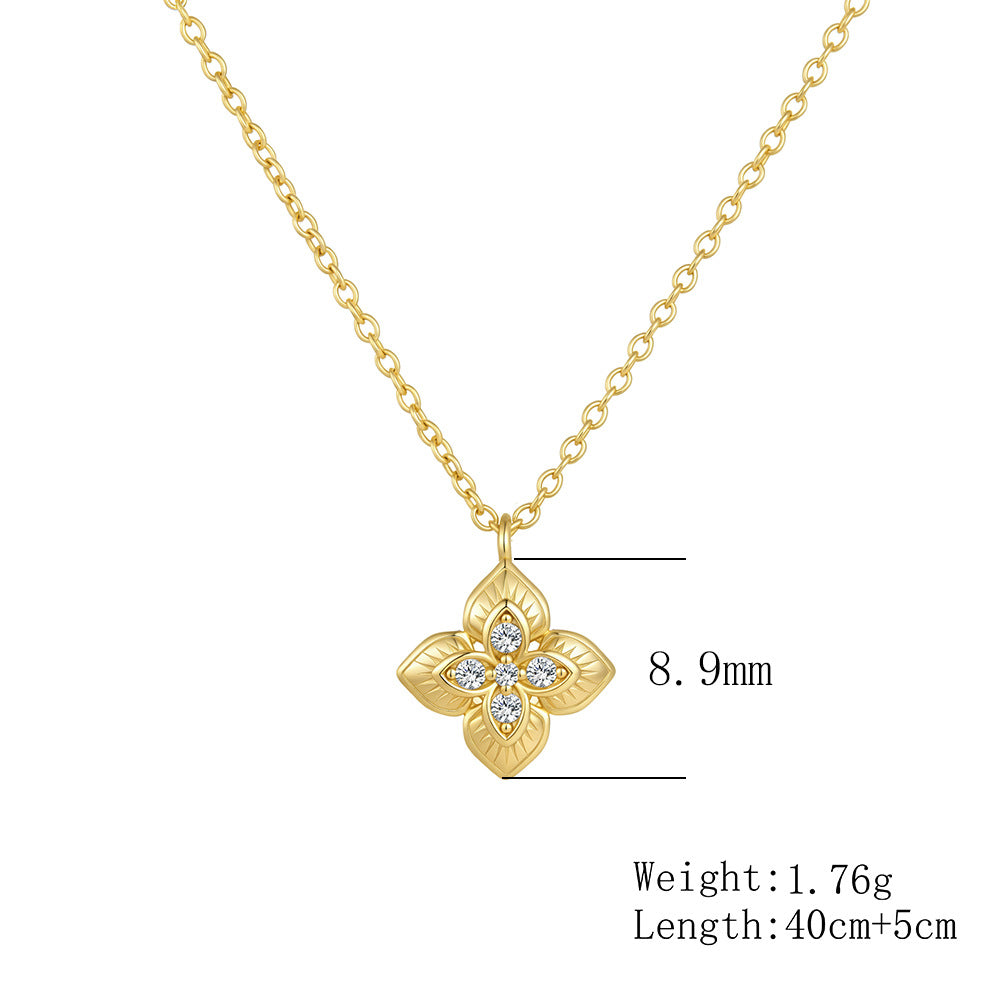 Wind Four-Leaf Clover Pendant Necklace 925 Sterling Silver Inlaid Zircon