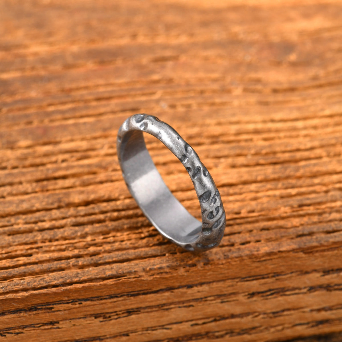Karst Ring Stainless Steel Irregular Depression Silver