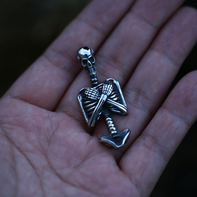 Punk-Inspired Titanium Steel Skull Skeleton Pendant for Men - Retro European and American Style Accessories