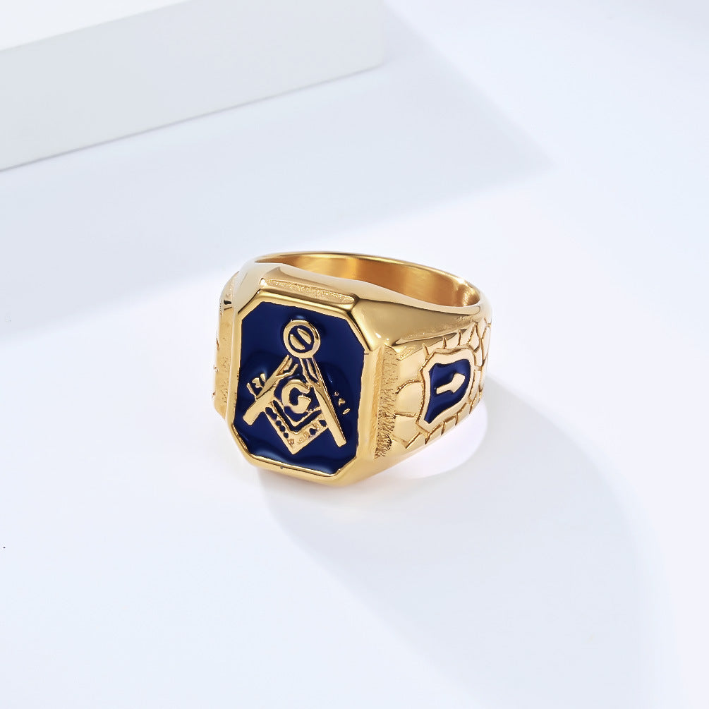 Planderful Masonic Ring for Men Titanium Steel Retro Style