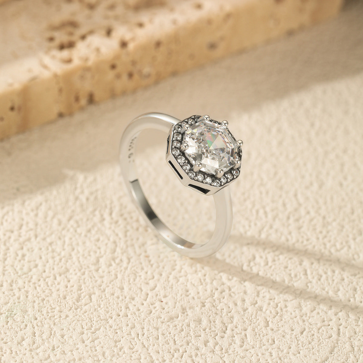 925 Sterling Silver Octagonal Zircon Ring