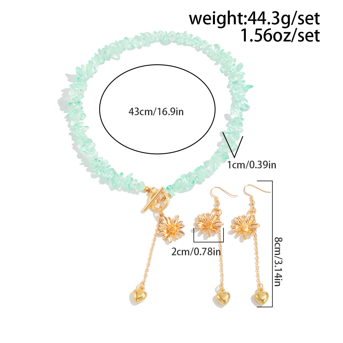 Daisy Heart Gemstone-Style Necklace Set