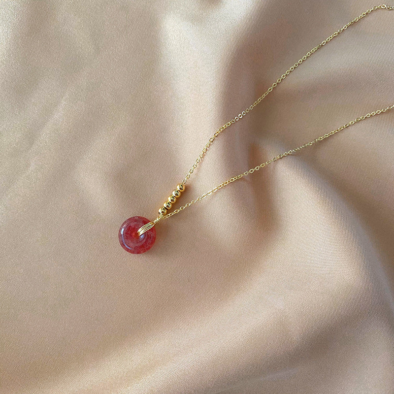 Natural Strawberry Crystal Gold-Plated Necklace with Safety Buckle