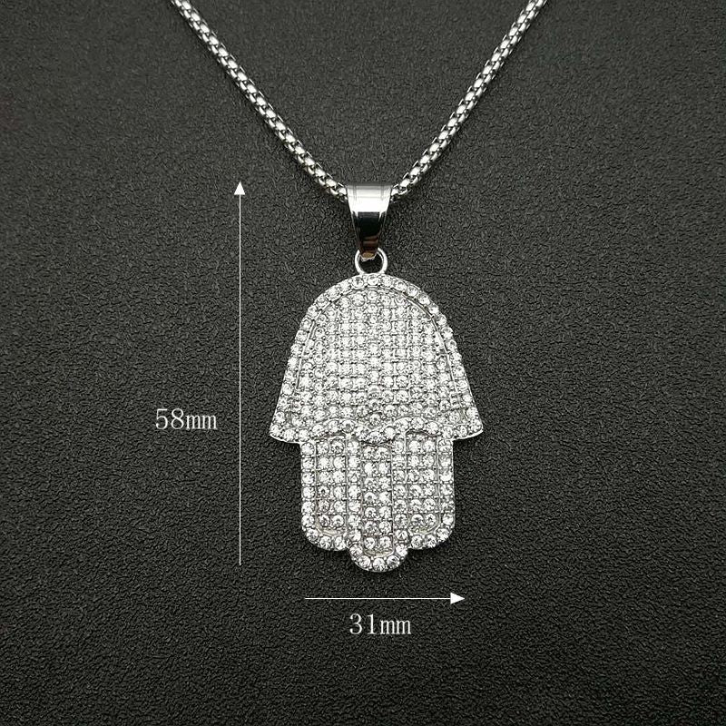 Planderful Hip Hop Necklace Titanium Steel Gold Plated Fatima Hand Pendant For Hip Hop Fans