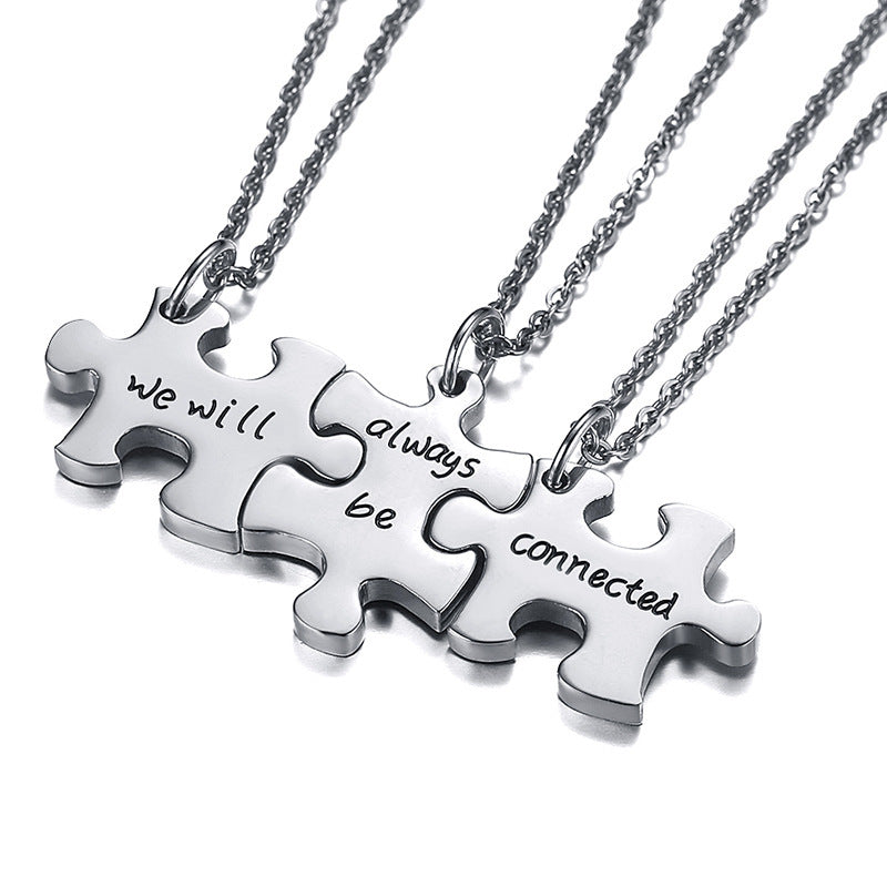 Stainless Steel Friendship Puzzle Necklace Gold Rose Gold Accessories