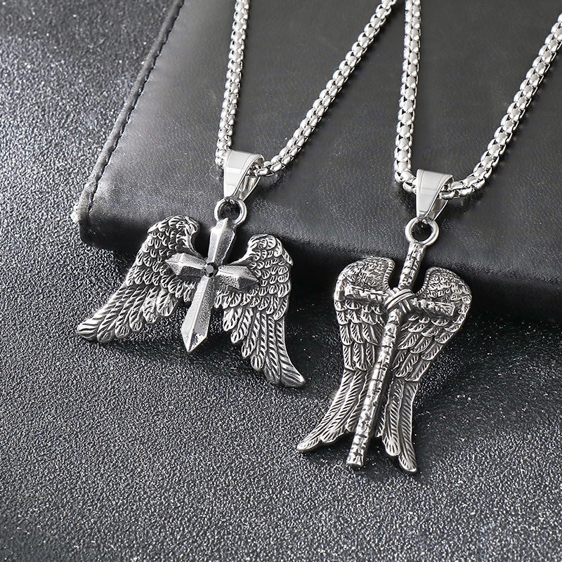 Planderful Zircon Cross Necklace for Men Titanium Steel