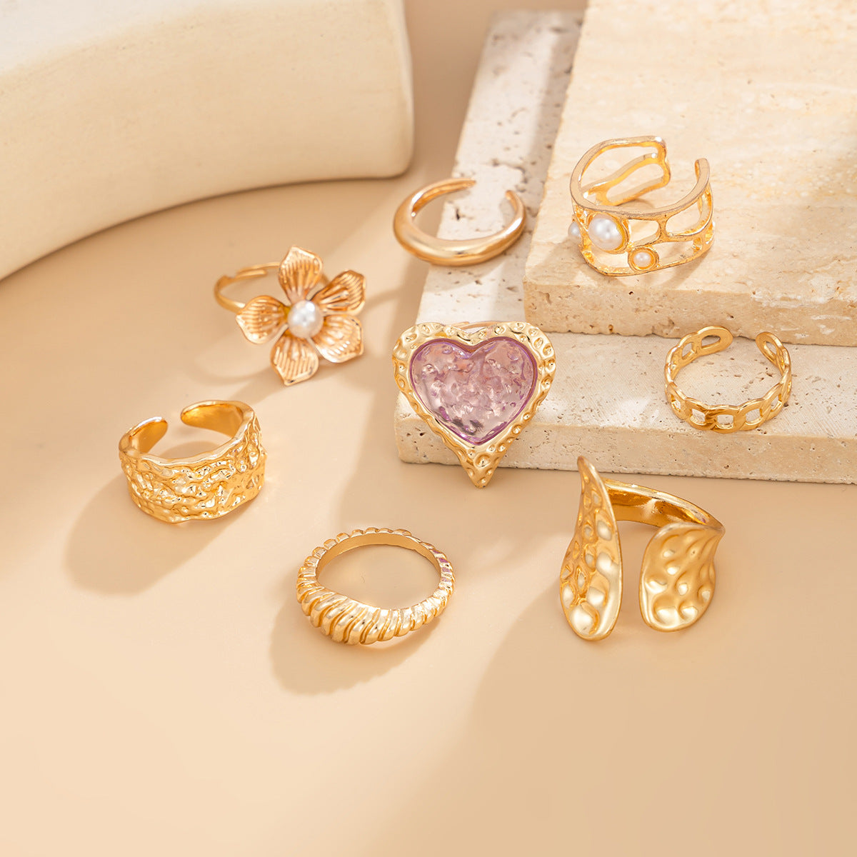 Heart Shaped Stackable Open Ring With Imitation Pearl Flower By Planderful Vienna Verve For Trendy Women Statement Ring