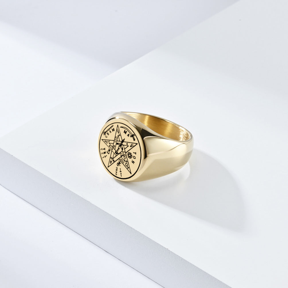 Steel Ring - Statement Geometric Five-Point Star Design For Everyday Mens Jewelry Accessory