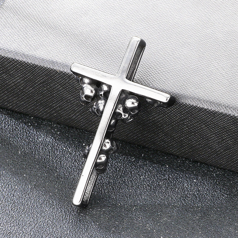 Breath Whistle Can Blow Decompression Pendant, Smear Ghost Head Cross Stainless Steel Necklace