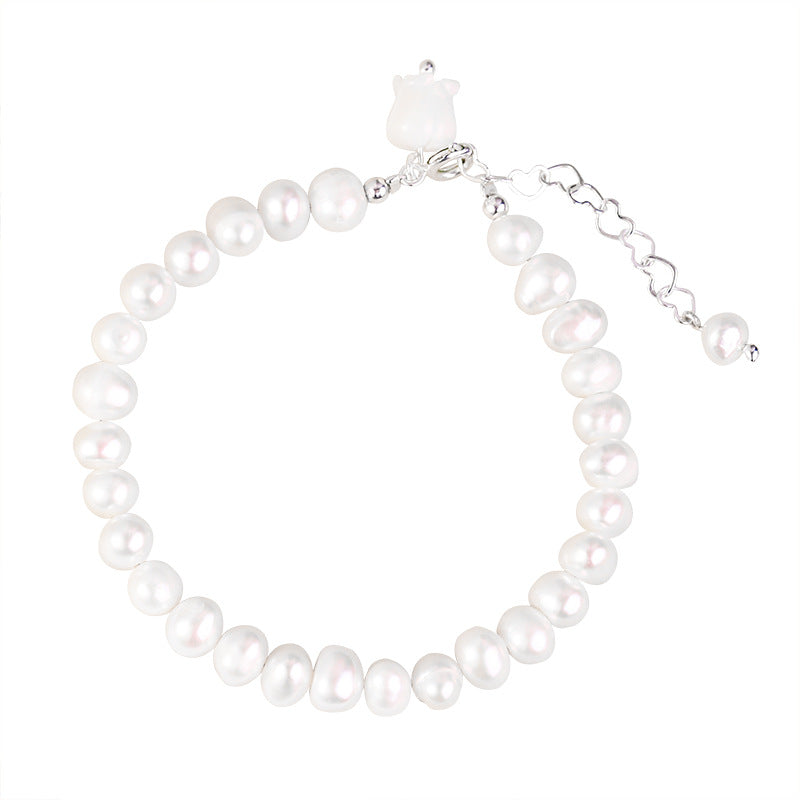 Exquisite Sterling Silver Freshwater Pearl Flower Bracelet