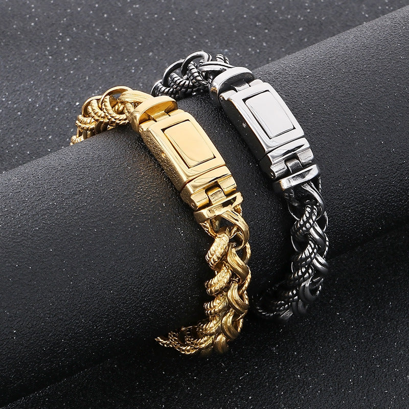Planderful Titanium Steel Men Bracelet Twist Pattern Punk
