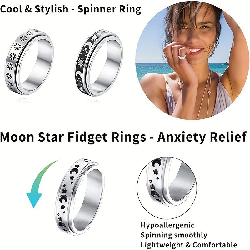 Planderful Decompression Ring For Women Rotatable Star Moon