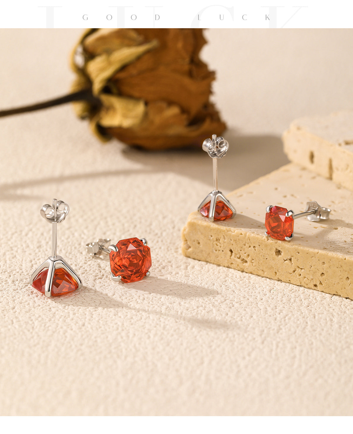 925 Sterling Silver Red Rose-Cut Zircon Cartilage Stud