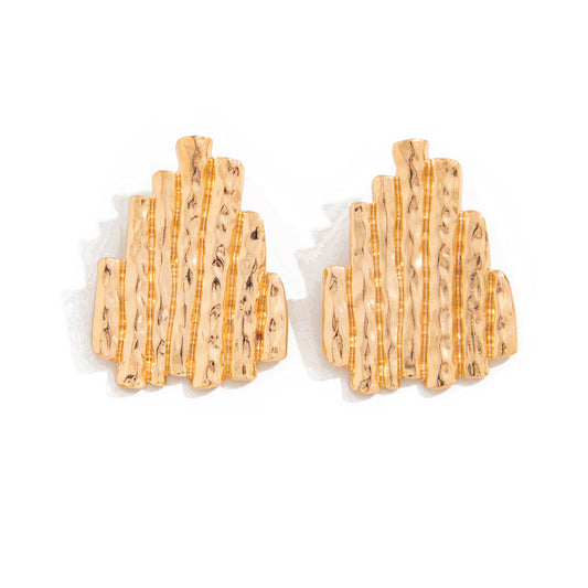 Planderful Vintage Earrings Industrial Texture Pleated Irregular Studs Geometric Statement For Women